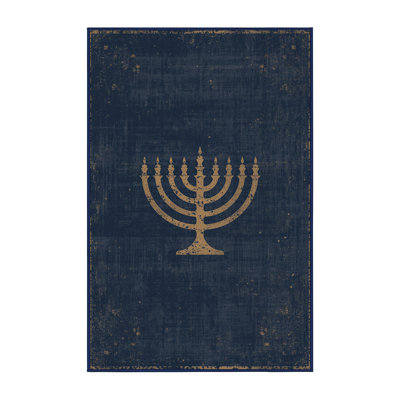Soft Plush Fehrenbach Hanukkah Modern & Contemporary Abstract Area Rug in Gray – Navy Binding