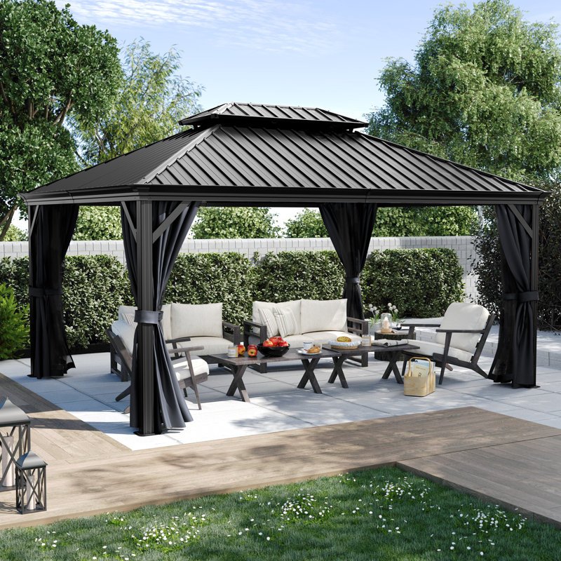 Aluminum Patio Gazebo, Gray, Dark Gray, 12' W x 16' D