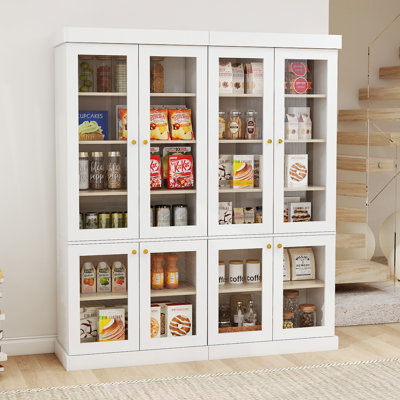 71”Tall Kitchen Pantry Cabinet Wooden Storage with Food Shelves and Glass Door