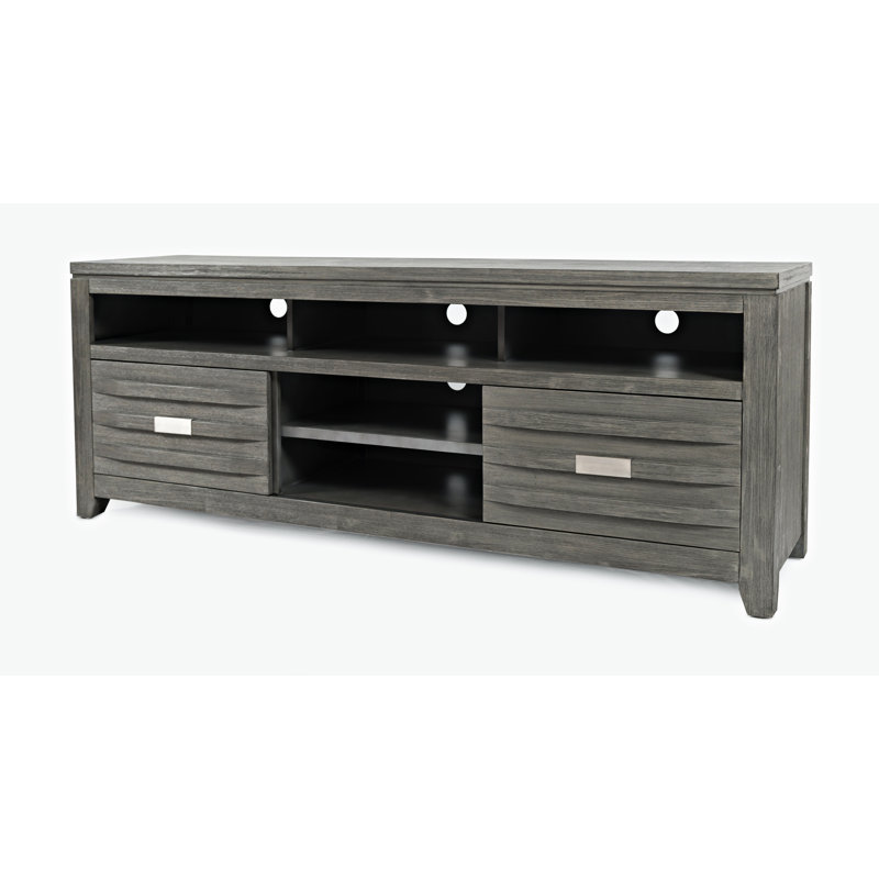 Meuble télé pour téléviseur de 78 po ou moins Cathye, Gris brossé, 26”H x 70”L x 18”W