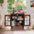 Farmhouse End Table with Charging Station,24" Large Sofa Side Table with Glass Barn Door,Rustic Wood Night Stand with Adjustable Storage Shelf,Square Bedside Table for Living Room,Bedroom Office-1079314433