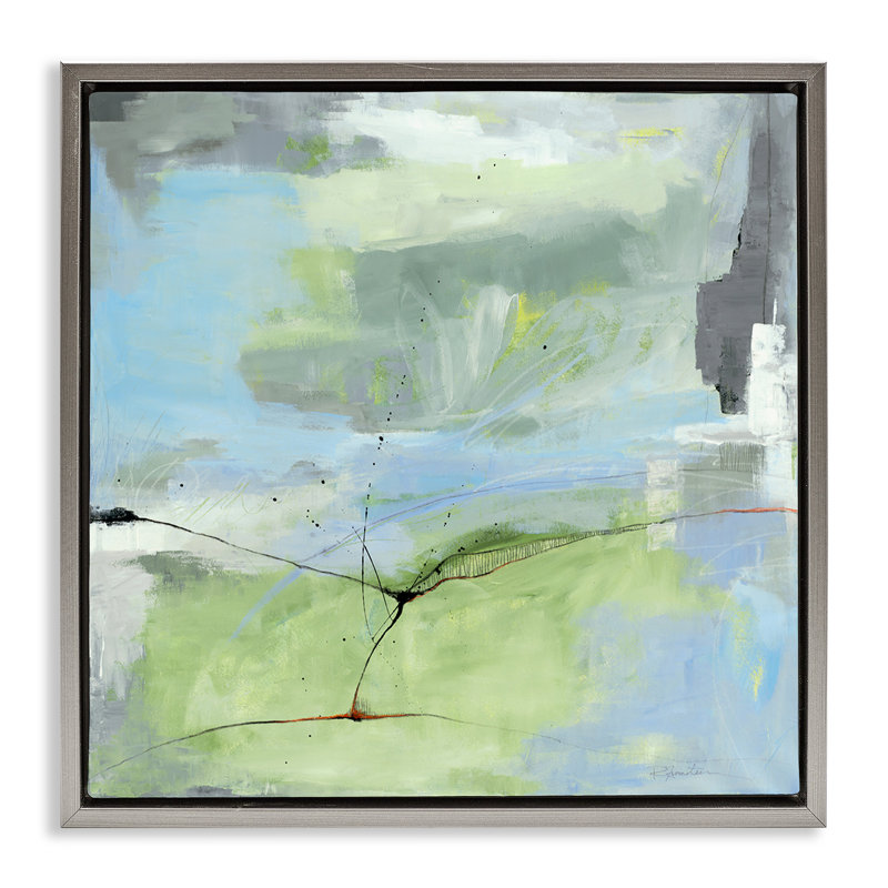«Abstraction with Streaked Line», art mural par Ruth Fromstein, Cadre flottant gris lustré, H 18 po x l 18 po