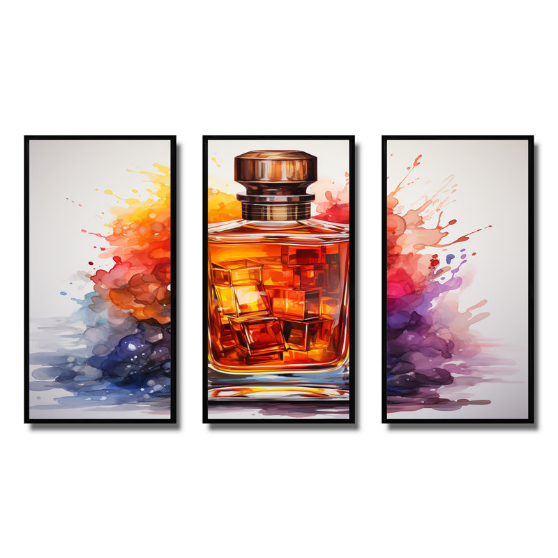 Orange orange bouteille de parfum 1 - Parfums, art mural, Cadre flottant noir, H 28 po x l 36 po