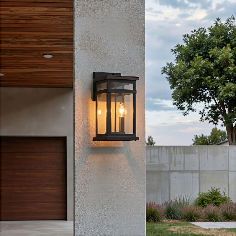 Square Traditional Outdoor Wall Lights,15 Inch, E12, Sand Black