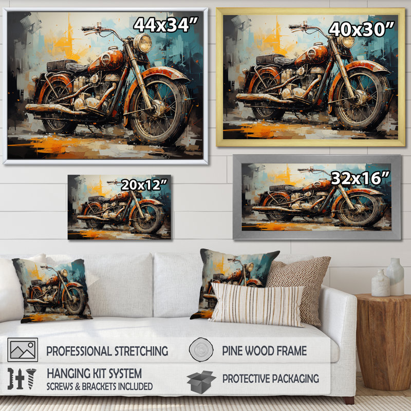 Rustic Motocyle Odyssey, H 12 po x l 20 po x P 1 po, Cadre simple noir