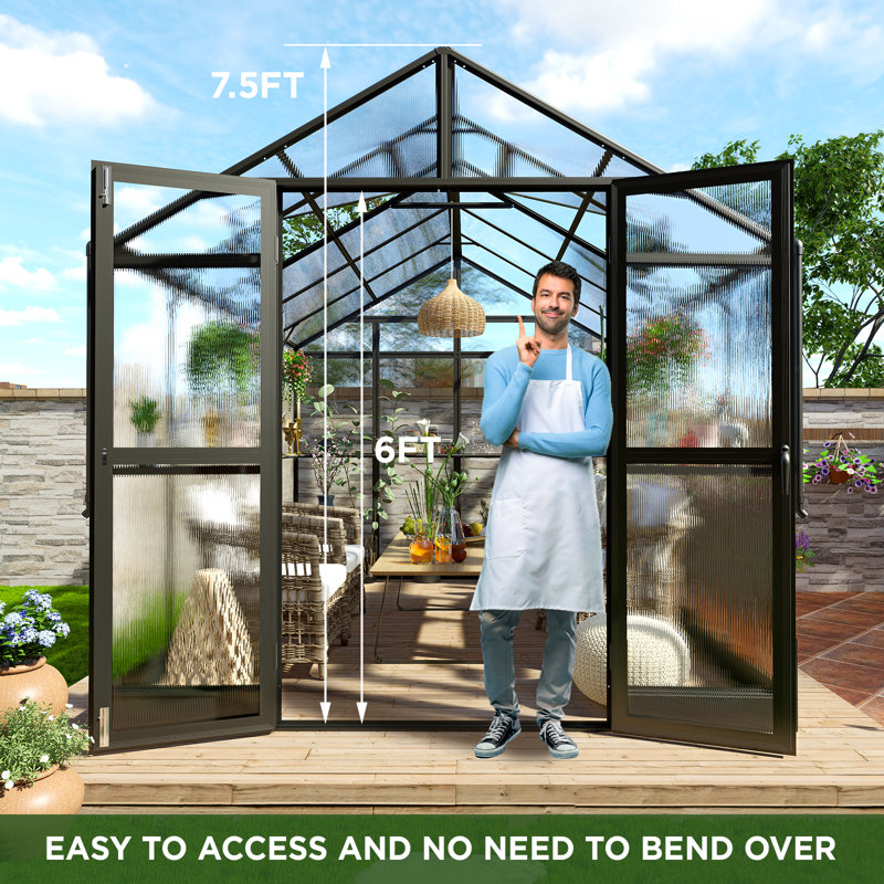  AMERLIFE Polycarbonate Greenhouse with Quick-Connect System, 120" D, Black