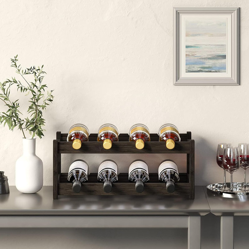 Support à vin autoportant pour 8 bouteilles à 2 niveaux, Brun, H 7 po x l 17 po x P 9 po