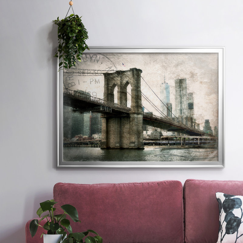 " NY Brooklyn Bridge ", 18" H x 26" W x 1.5" D, Silver