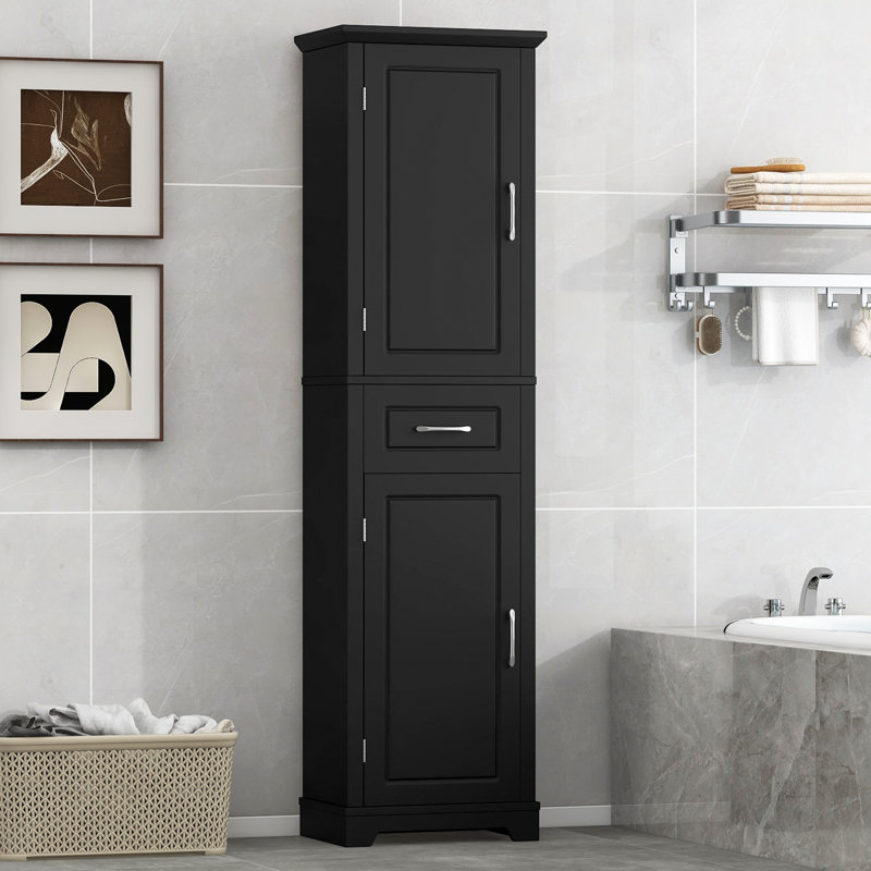 Tall Bathroom Storage Cabinet With Two Doors And Adjustable Shelves, Black
