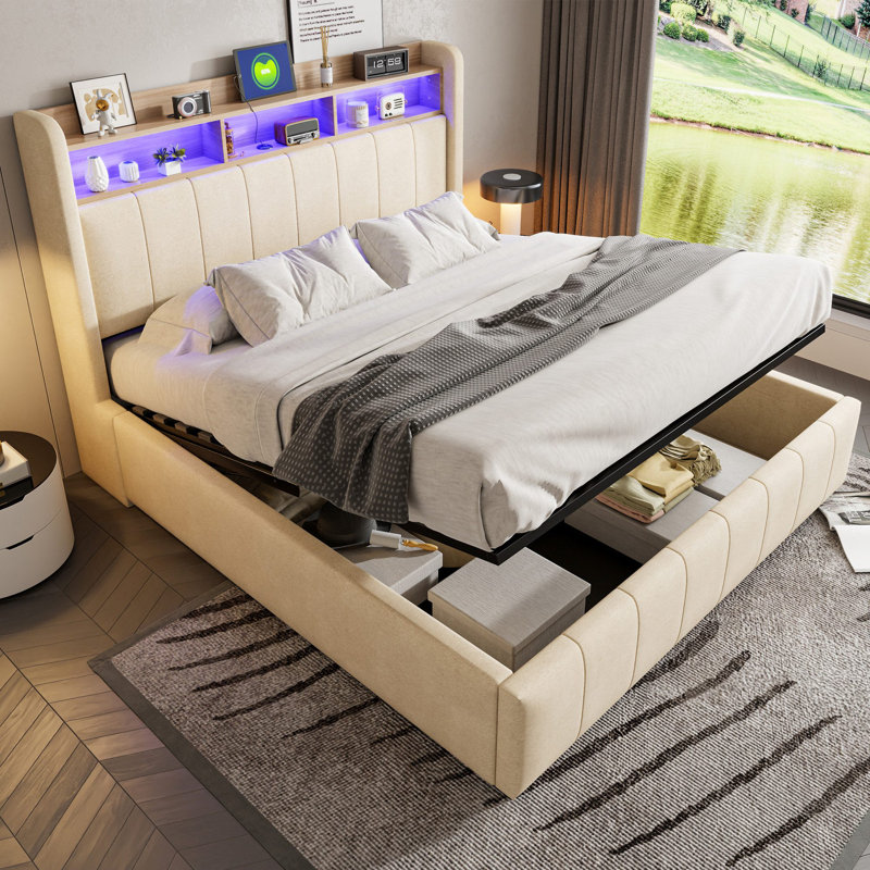 Bigord Upholstered Bed, 160 x 200 cm, Beige