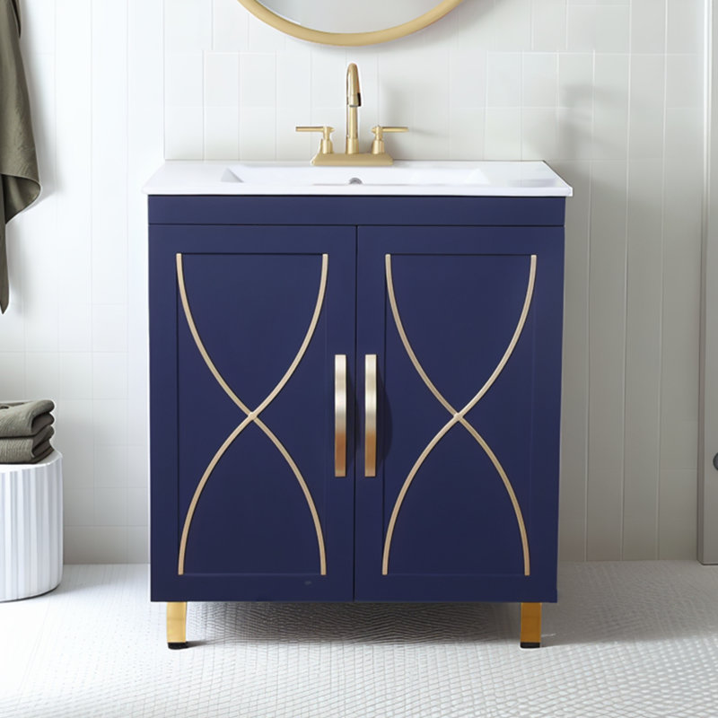 30" Modern Blue Single Bathroom Vanity With Ceramic Sink