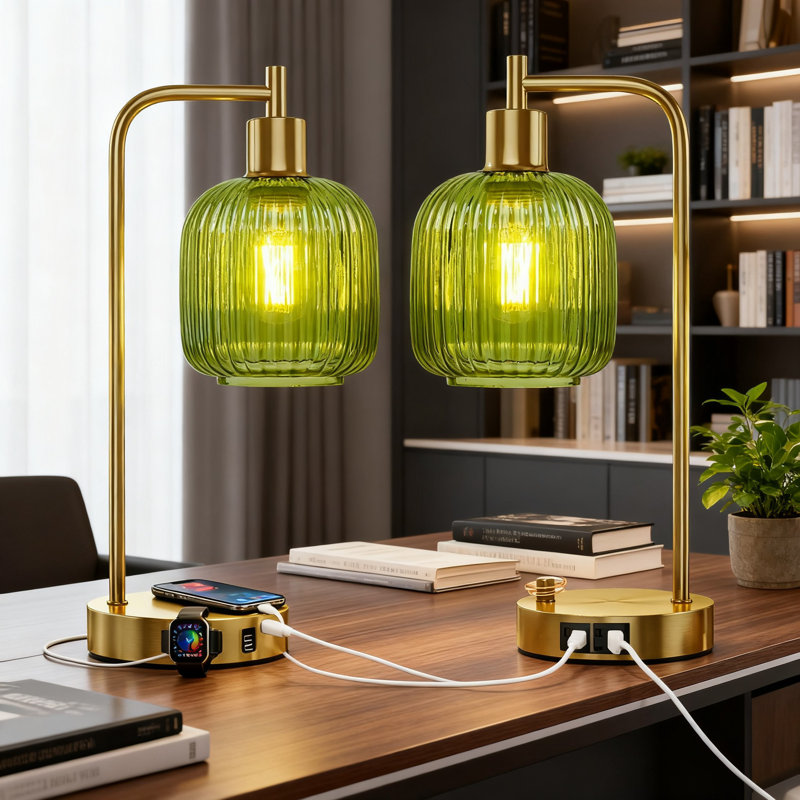 Ensemble de 2 lampes de table industrielles avec ports de charge USB A&C, lampes de chevet à DEL à intensité variable pour la chambre à coucher, le salon, le bureau et la table de chevet
