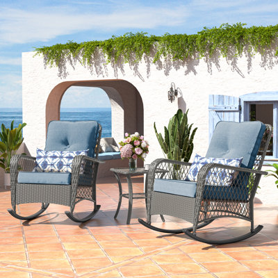 Chaise berçante d'extérieur surdimensionnée en rotin pour 2 personnes avec table d'appoint et coussins
