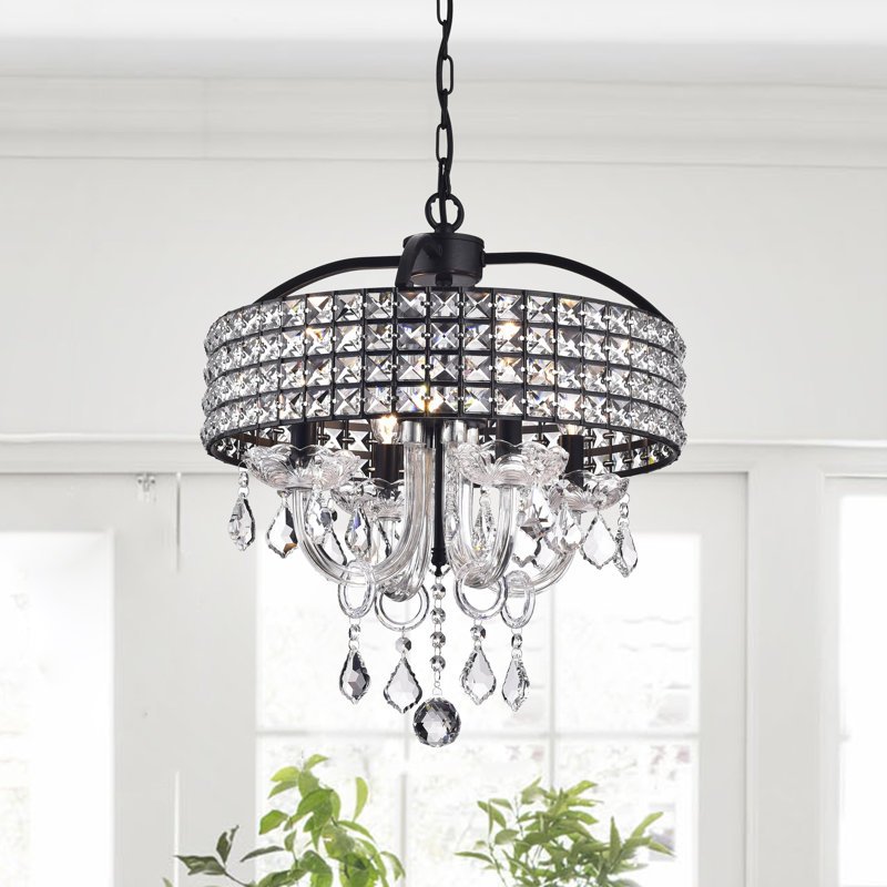 Barkell 4 - Light Dimmable Drum Chandelier, Black/Brown