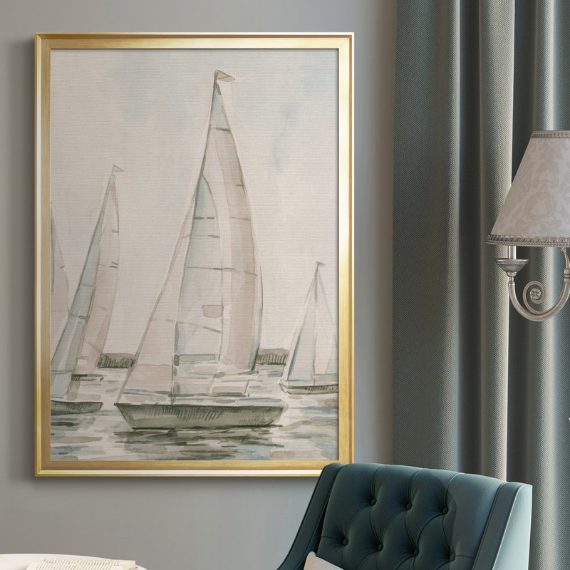 «Sail Scribble I», toile encadrée de qualité supérieure - prête à être accrochée, H 42,5 po x l 30,5 po x P 1 po, Or
