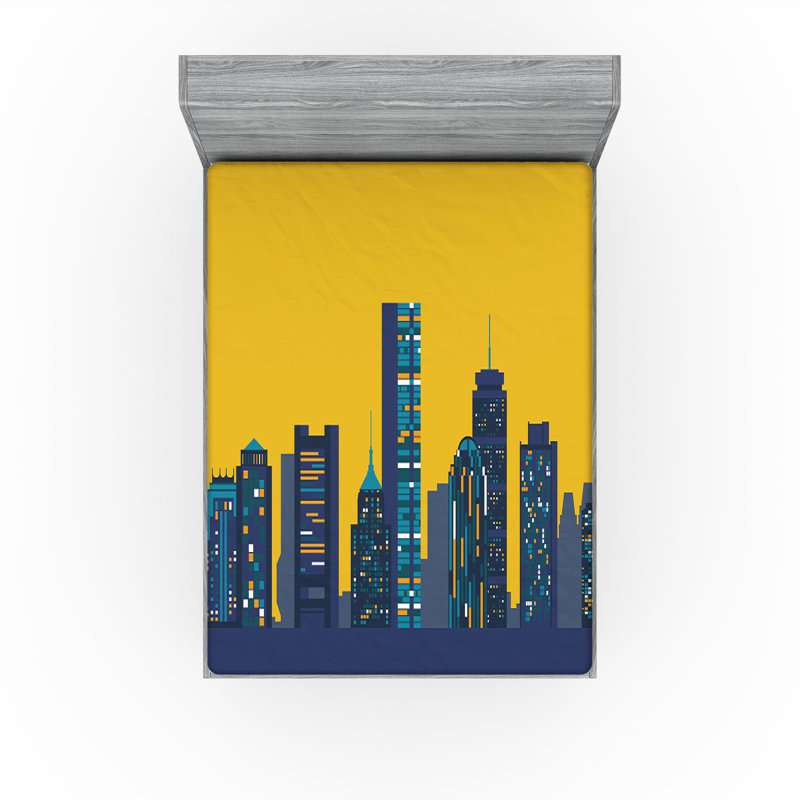 Ensemble de 2 drap-housse Ambesonne Boston jaune d'œuf coloré ciel terre jaune bleu foncé, Drap-housse de taille double
