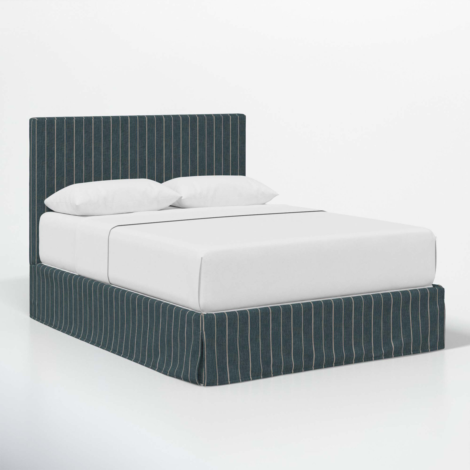Verona Upholstered Slipcover Bed, King, Fritz Indigo Stripe