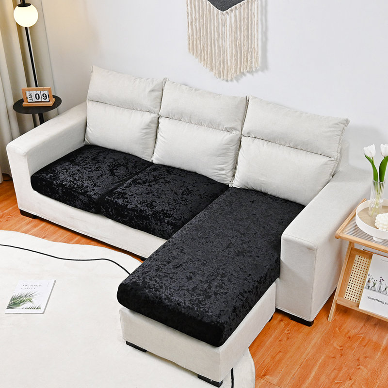 Housse pour canapé à coussins carrés/rectangulaires, Noir, 9" H x 88" W x 33" D