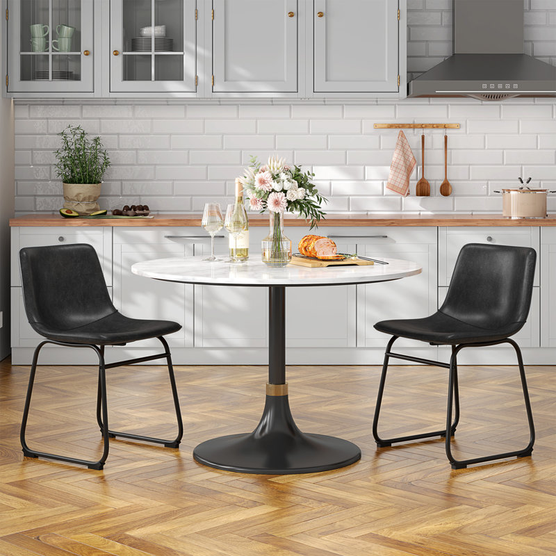 Evre Bar Stools Set of 2, PU Leather Counter Height Bar Stools,  Modern Barstools with Metal Legs and Footrest, Urban Armless Dining Chairs with Backrest for Kitchen Island
