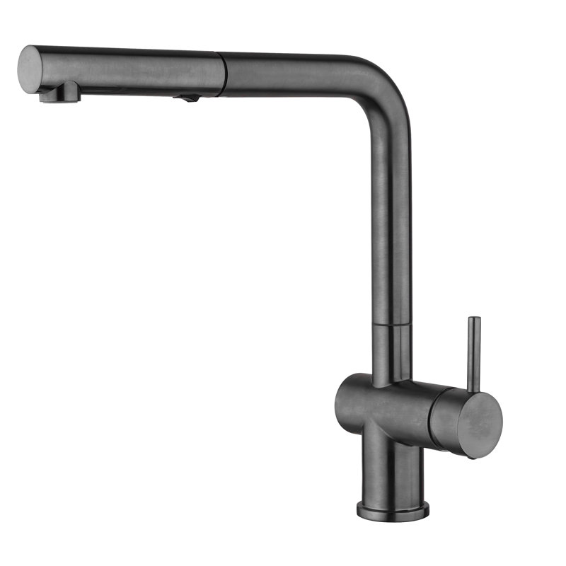 Spartacus Pull Out Single Handle 90 Degree Arc Kitchen Faucet, Matte Black