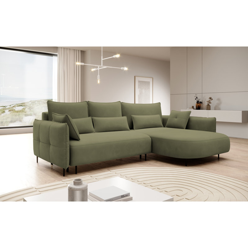 Bairo 3 Seater Fabric Reclining Sofa & Chaise, Right Hand Facing, Green