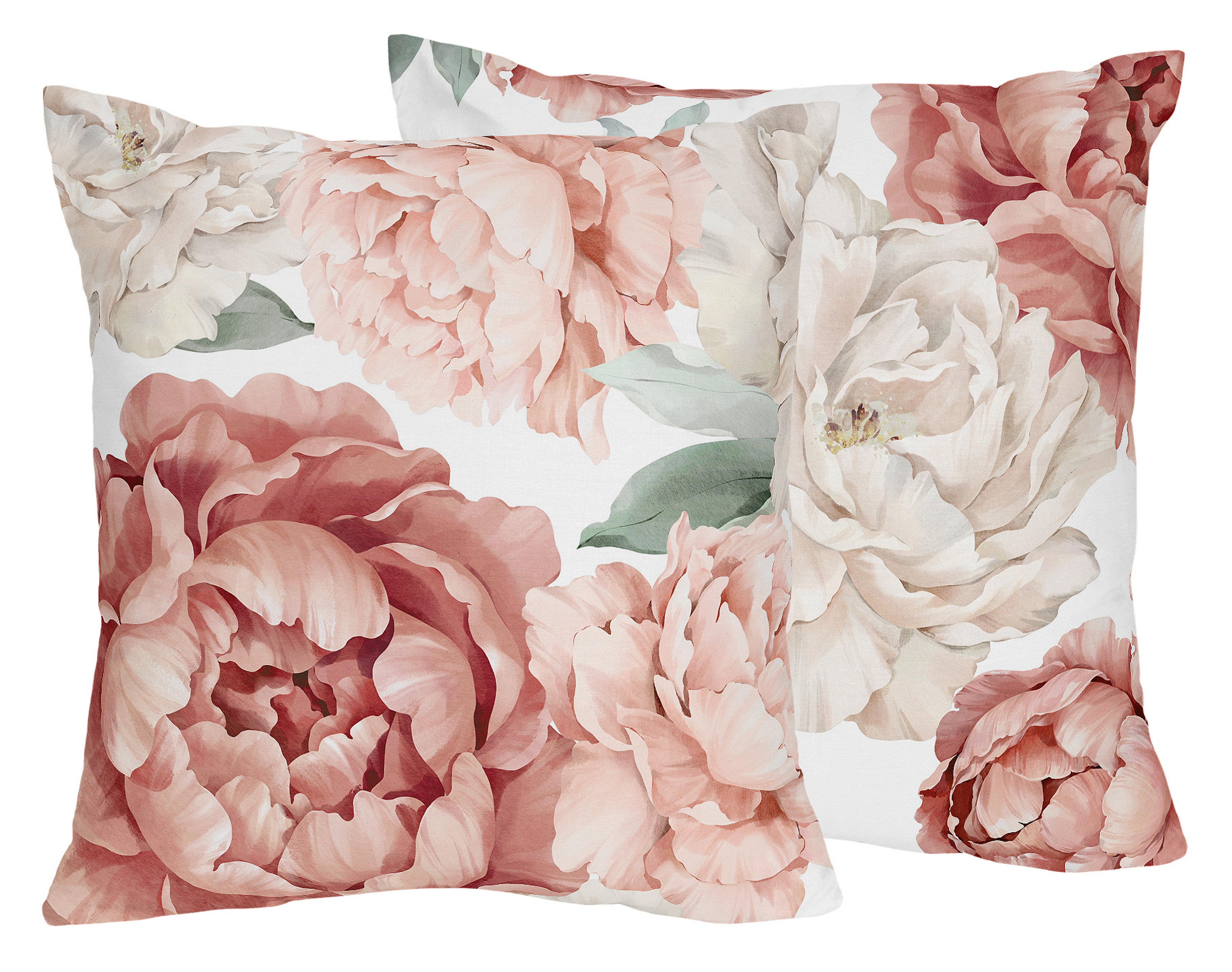 Sweet Jojo Designs Rose White Collection Decorative Accent Throw Pillows | Set of 2