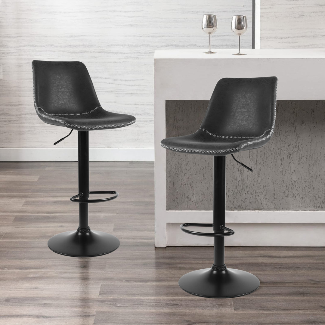 Pu Extra-tall Bar Height Bar Stools Swivel & Adjustable Height With Footrest (Set of 2) George Oliver 