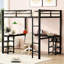 Lit mezzanine en métal avec bureau - Rehaussez le cadre noir et les barrières de sécurité pour votre chambre