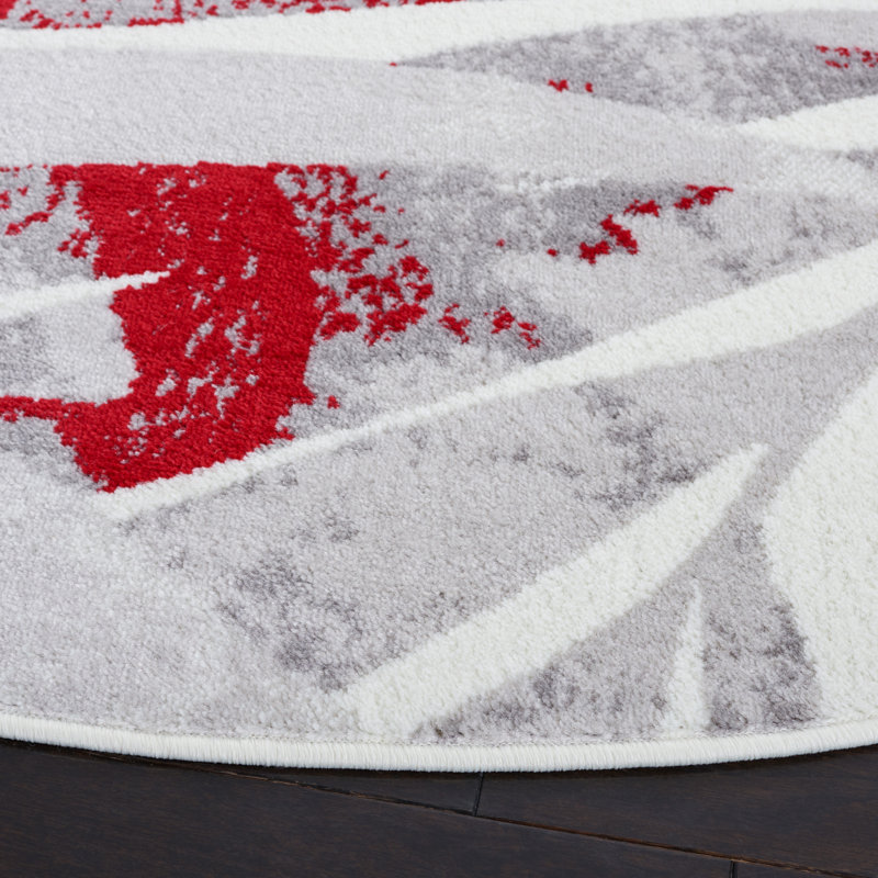 Tapis gris / rouge Forand, Rond 6 pi 7 po
