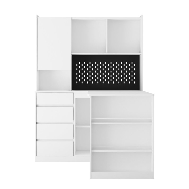 Bureau d'ordinateur en L avec plateau à câbles - Rangement moderne et grand espace de travail à DEL, Blanc
