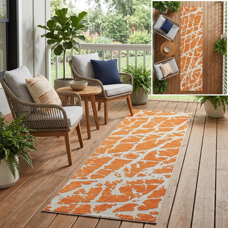 Tapis de couloir extérieur antidérapant 8 po orange et blanc