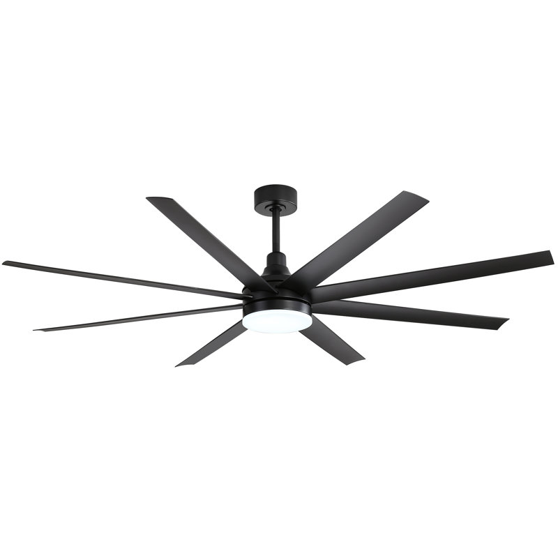 Ventilateur de plafond standard à 8 pales avec télécommande et ensemble d'éclairage Jamii-Leigh inclus, Noir, 72", Noir