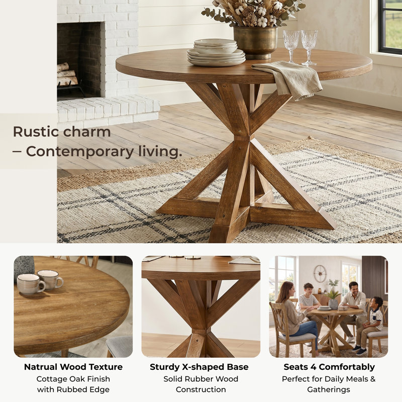 Windvale Cross-Buck Base Dining Table, Dining Height Table, Cottage Oak