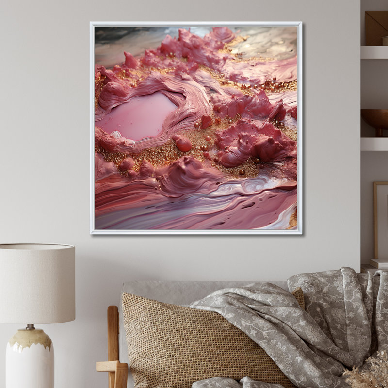 Rose, harmonie, or liquide - impression, Cadre flottant blanc, H 16 po x l 16 po x P 1 po