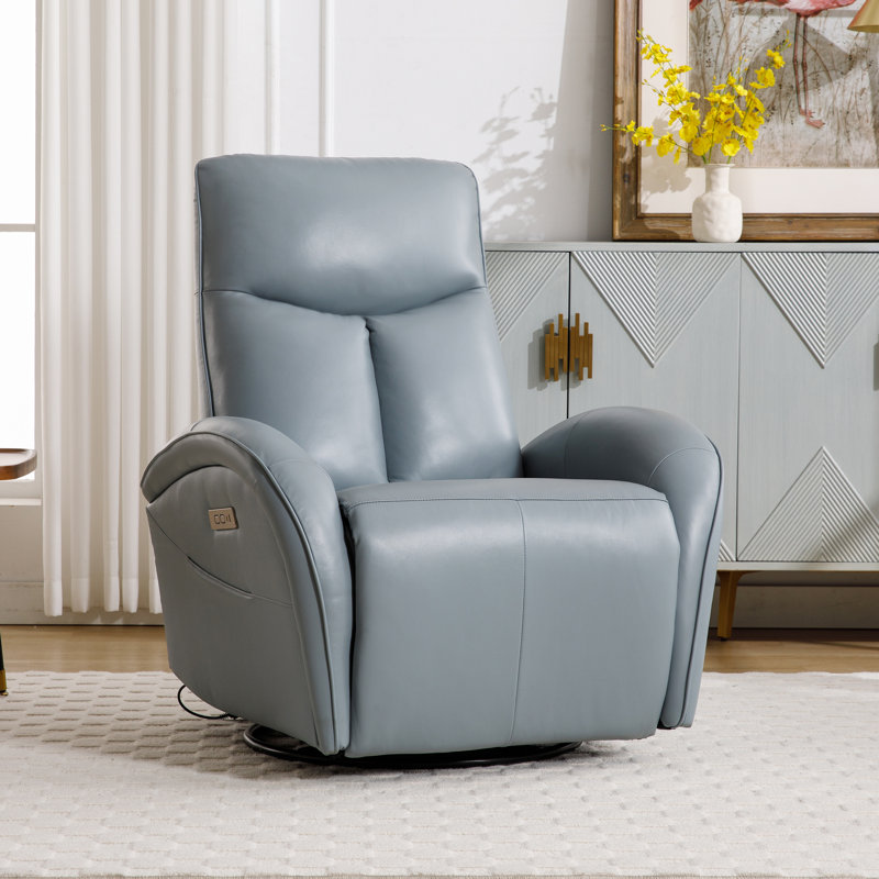 Desheena Power Recliner Swivel Rocking Recliner  with USB＆Type C Port, Desheena Blue Genuine Leather