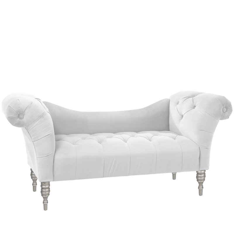 Méridienne rembourrée Kareem, Velours blanc classique, Argent