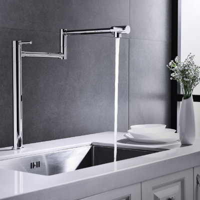 Pot Filler Faucet With Extension Arm - Coated Brass, Double Handle Design For Accurate Water Flow, Special Surface To Corrosion, Quiet & Splash- Release , Brass Material, Handles Precise Management,