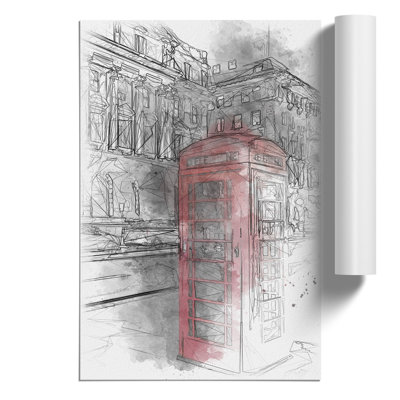 Red Telephone Box Sketch - Frameless Print