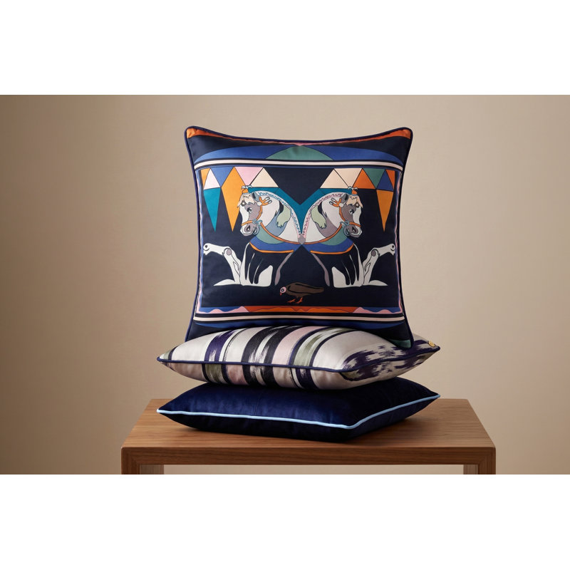 Zeugma Twin Horse Printed Silk Pillow