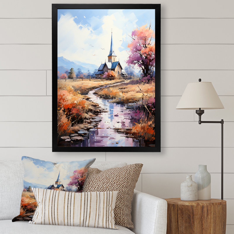 «Countryside Chapel In USA 1 - Church», art mural, Cadre simple noir, H 20 po x l 12 po x P 1 po