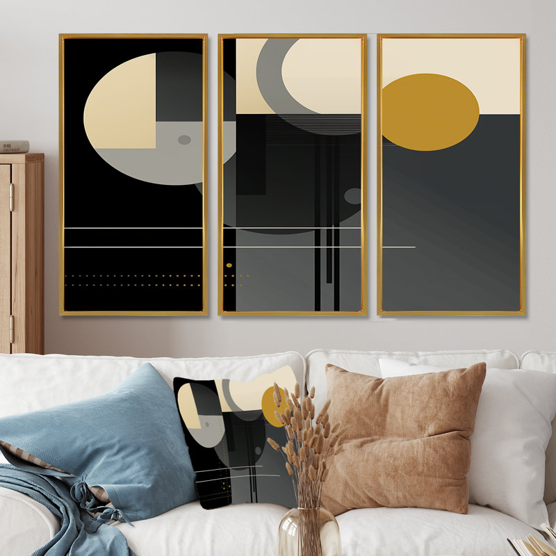 Ensemble de salon art mural lune, Cadre flottant doré, H 40 po x l 60 po x P 1 po