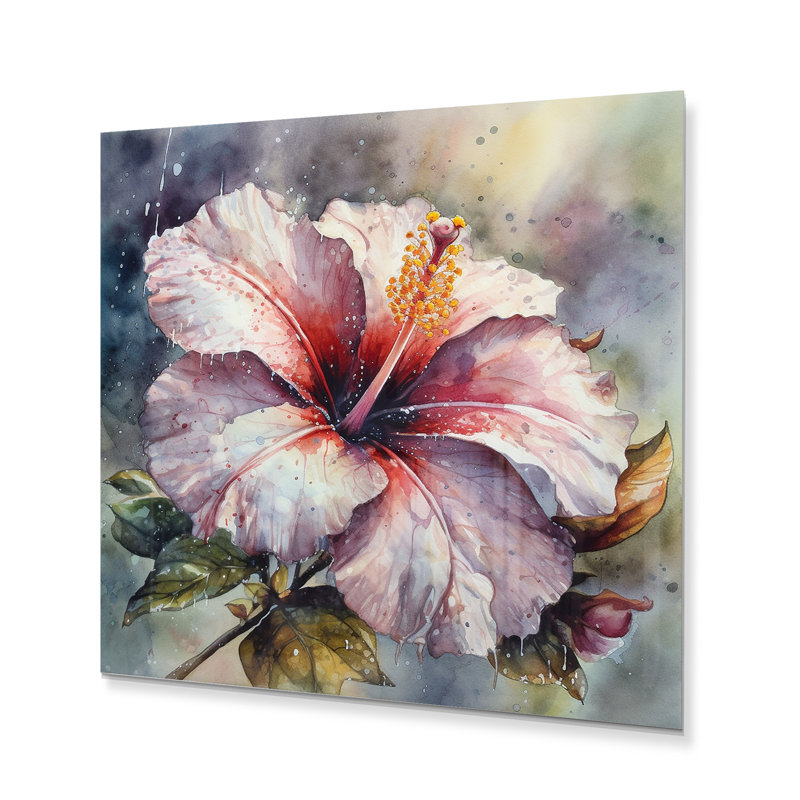 Décoration murale en métal pétales d'hibiscus mauve vert, H 16 po x l 16 po x P 1 po