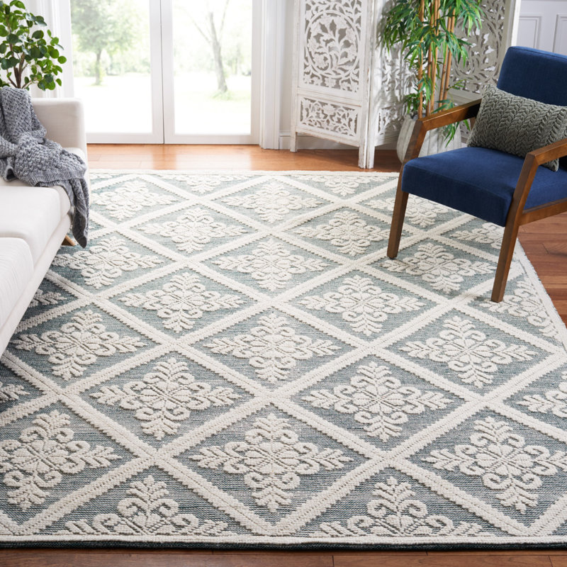 Vermont Hand Woven Wool Damask Rug, Rectangle 6' x 9'