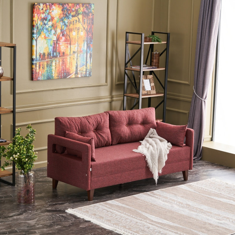 Canapé convertible Yonah, 100 % polyester rouge bordeaux