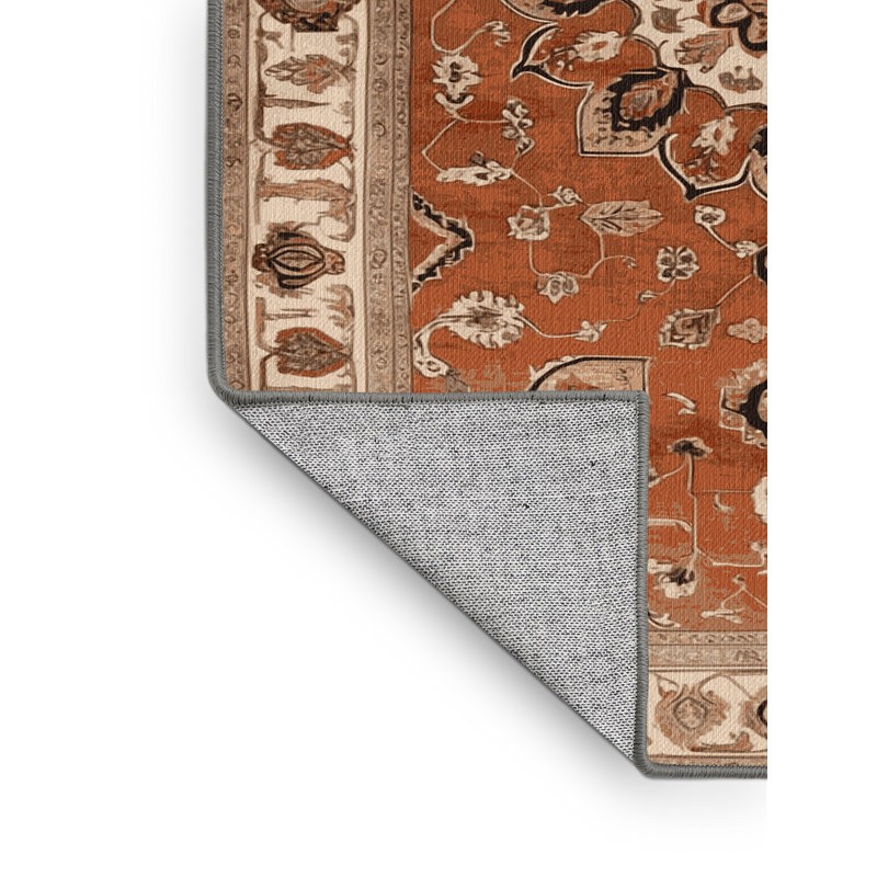 Machine Washable Persian Brown Area Rug, Round 3'