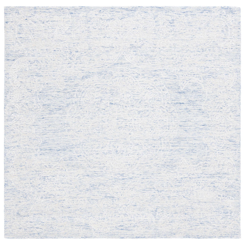 Batha Hand Tufted Wool/Bamboo Silk/Cotton with Cotton Backing Rug in Blue/Ivory, Square 6'
