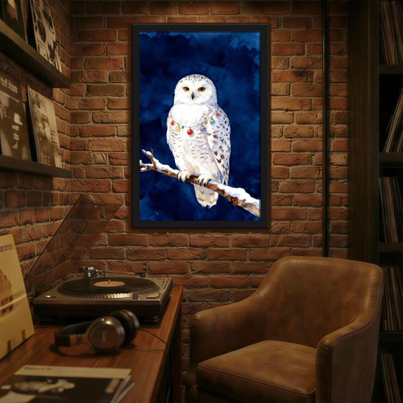 Hibou de Noël avec perles colorées sur une branche, H 36 po x l 24 po