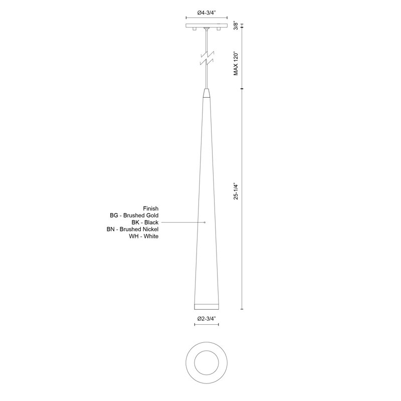 Mina 1 - Light LED Pendant, Brushed Nickel, Brushed Nickel, 24" H x 4.75" W x 4.75" D