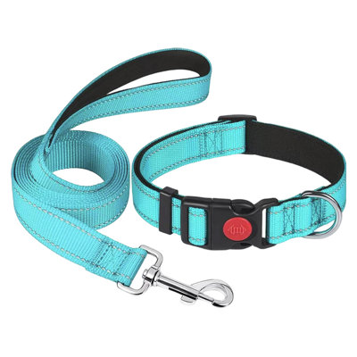 Ensemble de laisse pour collier de chien réfléchissant avec verrou de sécurité réglable de 59 po pour chiens de taille moyenne, noir