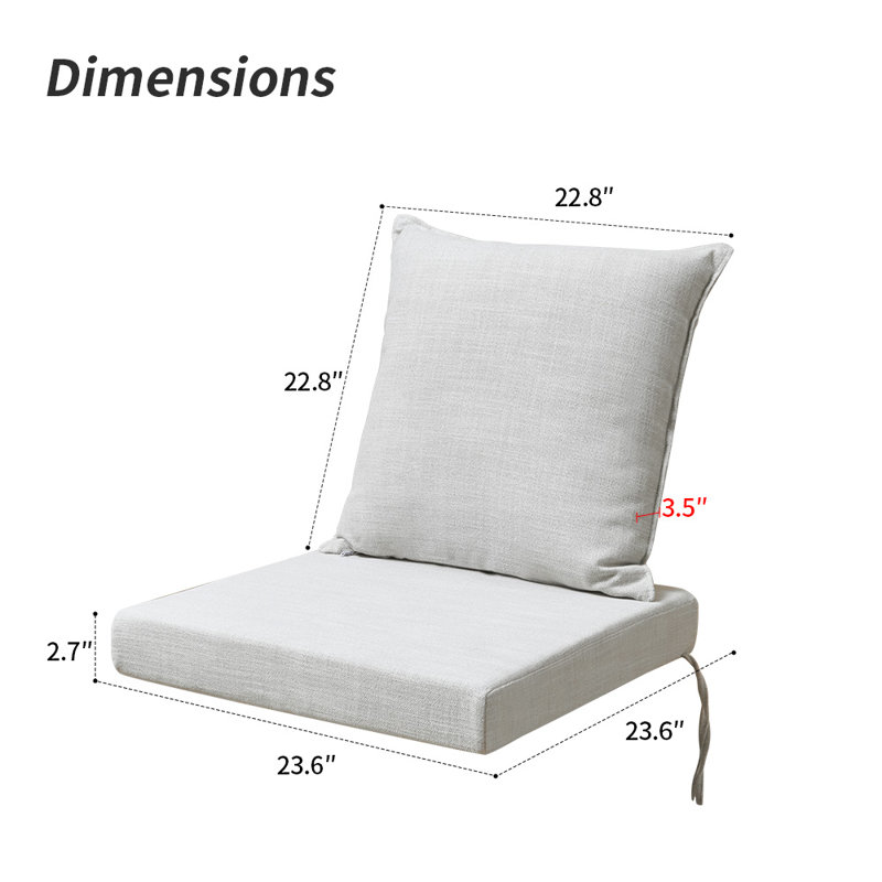Coussins de chaise d'extérieur d'intérieur 23,6 po x 23,6 po, ensemble de coussins de dossier pour meubles de patio, ensemble de coussins de siège profond d'extérieur